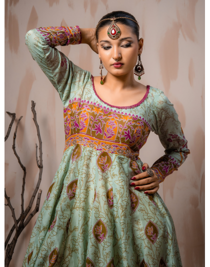 Mint Green Heritage Premium Lawn 3 Piece Frock Set