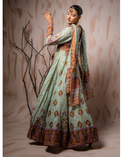 Mint Green Heritage Premium Lawn 3 Piece Frock Set