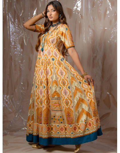 Mustard Heritage Premium Lawn 3 Piece Frock Set