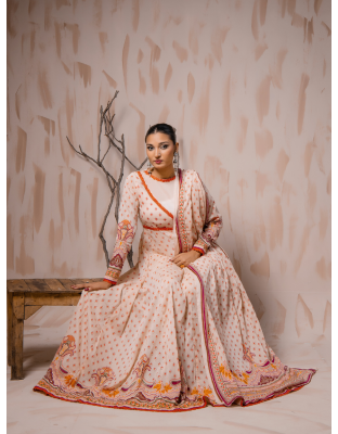 Peach Heritage Premium Lawn 3 Piece Frock Set